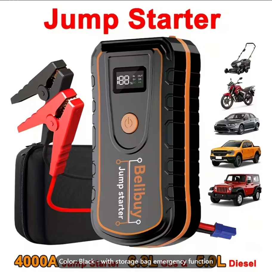 High-power Car Starter | Advanced Portable Emergency Car Starter-powerful 6000mAh Rechargeable Battery, USB Charging, Suitable For Vehicles Under 36V, Upgraded Version, Reliable Emergency Power