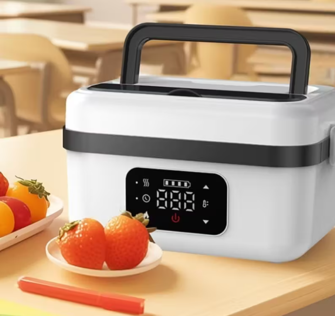 Rechargeable Self-Heating Lunch Box for Adults - Portable USB-Powered Lunch Warmer with Digital Display, 304 Stainless Steel & Plastic, Ideal for Work, Camping, and Meal Prep, Includes 2 Bento Boxes, 33.81oz Capacity, Hand Wash Only, Lunch Box Accessories