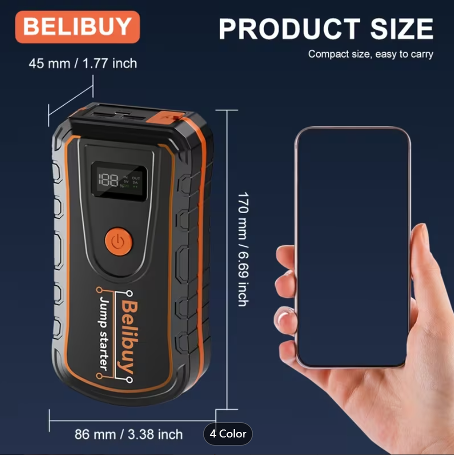 High-power Car Starter | Advanced Portable Emergency Car Starter-powerful 6000mAh Rechargeable Battery, USB Charging, Suitable For Vehicles Under 36V, Upgraded Version, Reliable Emergency Power