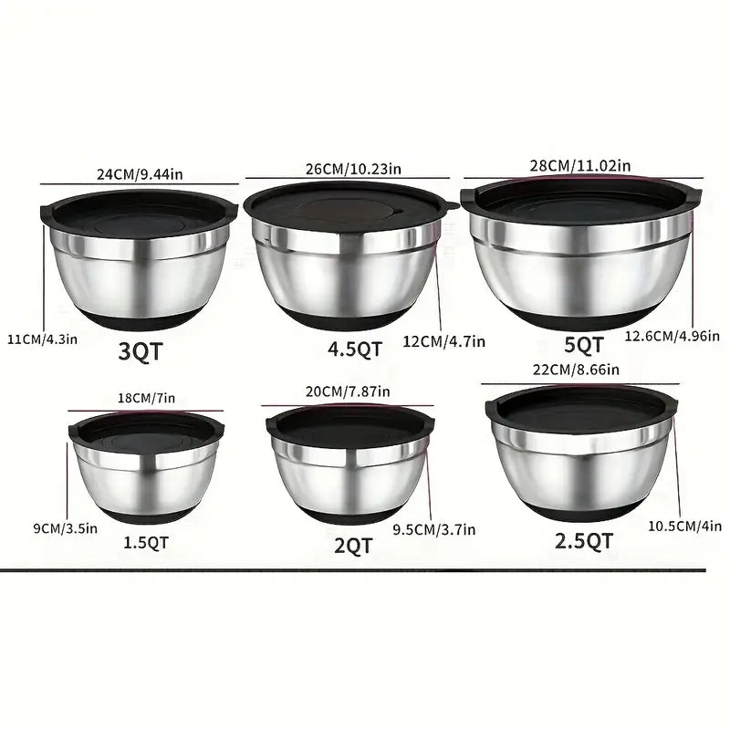 17pcs Stainless Steel Mixing Bowl Set with Sealing Lids & Grater - Non-Slip, Rust-Resistant Kitchen Gadgets for Salads & More - Includes 7QT to 1QT Sizes