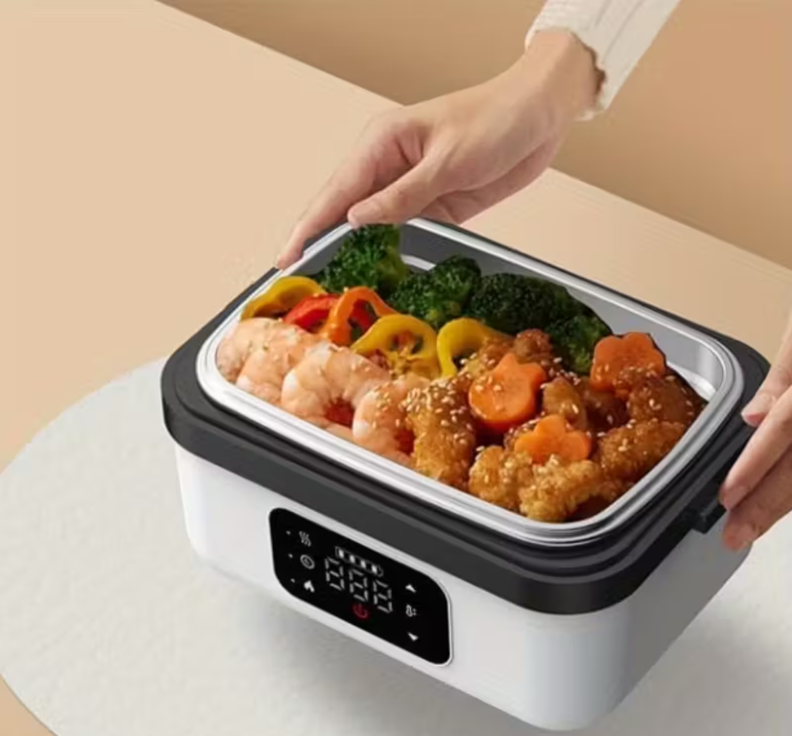 Rechargeable Self-Heating Lunch Box for Adults - Portable USB-Powered Lunch Warmer with Digital Display, 304 Stainless Steel & Plastic, Ideal for Work, Camping, and Meal Prep, Includes 2 Bento Boxes, 33.81oz Capacity, Hand Wash Only, Lunch Box Accessories
