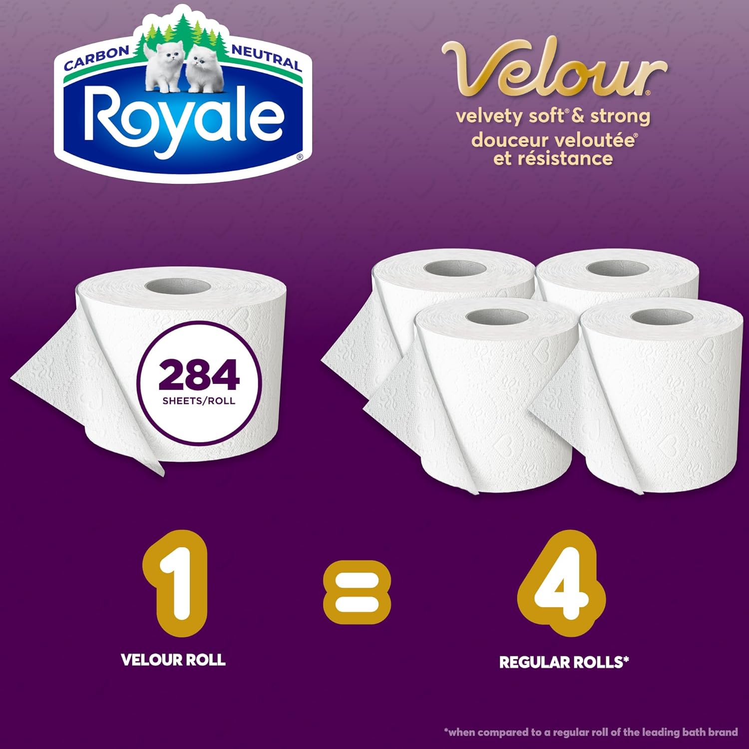 Royale Velour Toilet Paper, 12 Equal 48 Rolls, 284 Bathroom Tissues per roll