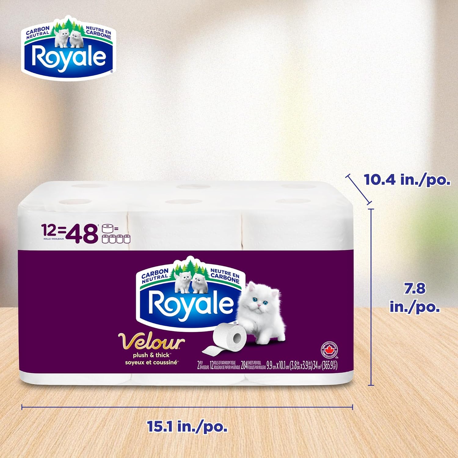 Royale Velour Toilet Paper, 12 Equal 48 Rolls, 284 Bathroom Tissues per roll