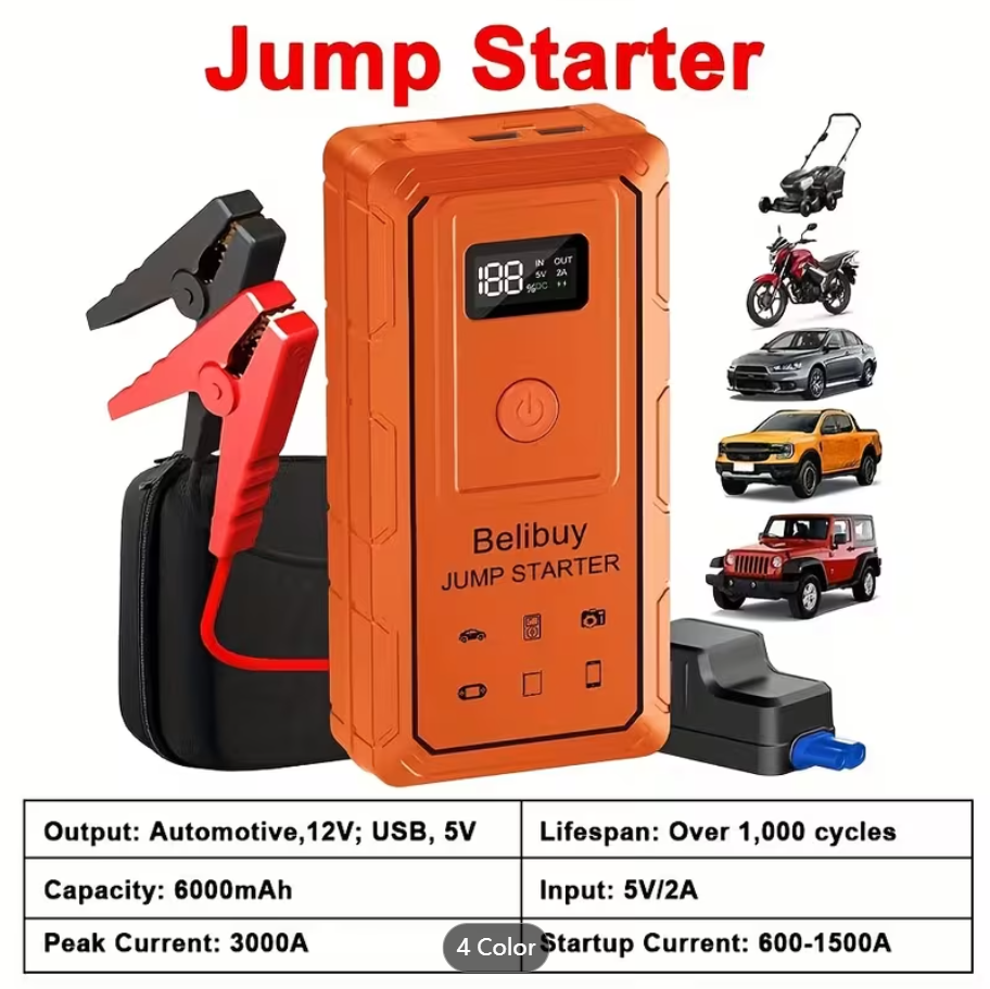 High-power Car Starter | Advanced Portable Emergency Car Starter-powerful 6000mAh Rechargeable Battery, USB Charging, Suitable For Vehicles Under 36V, Upgraded Version, Reliable Emergency Power