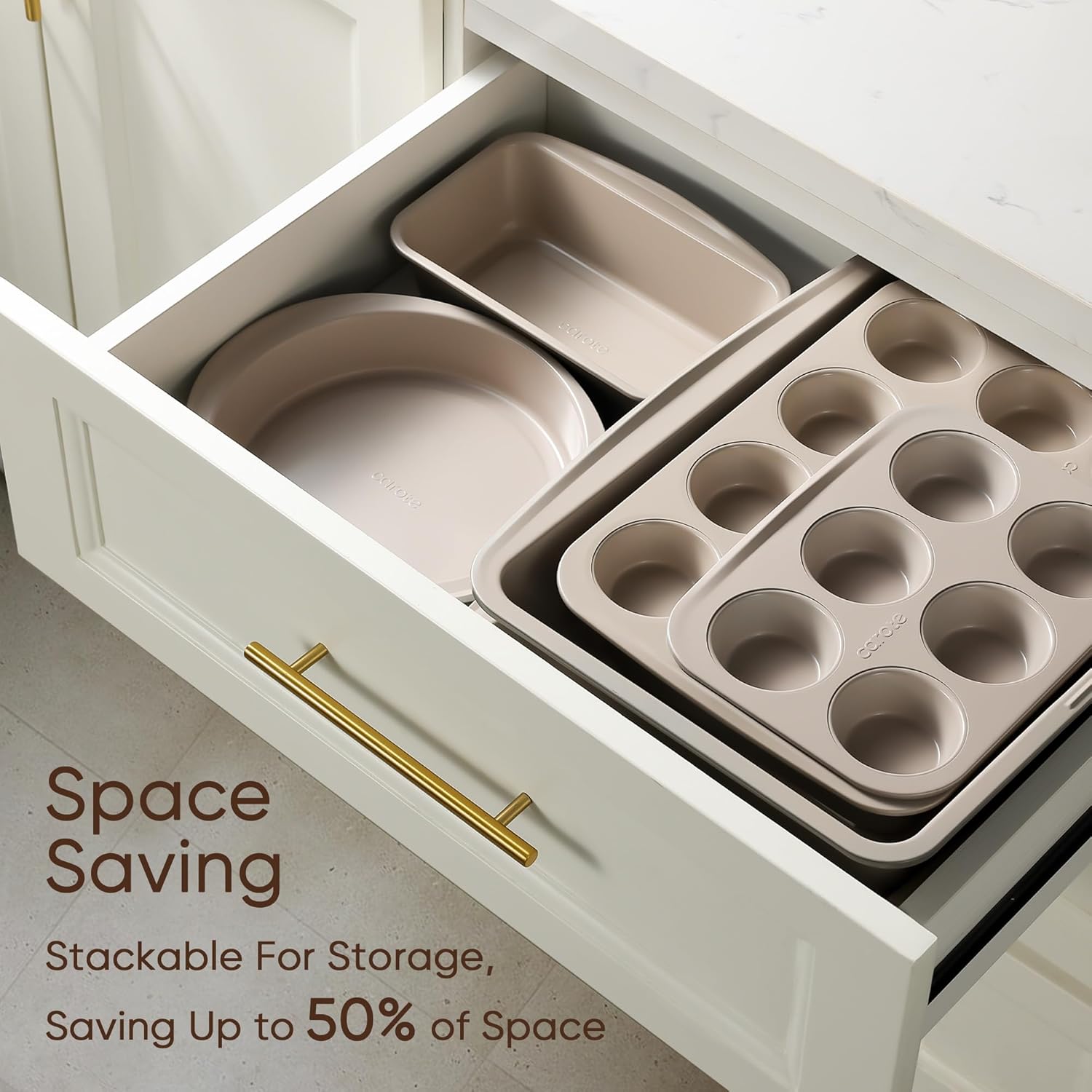 CAROTE 7-Piece Nonstick Stackable Baking Pans Set - Bakeware Sets Including Cookie Sheets for Baking