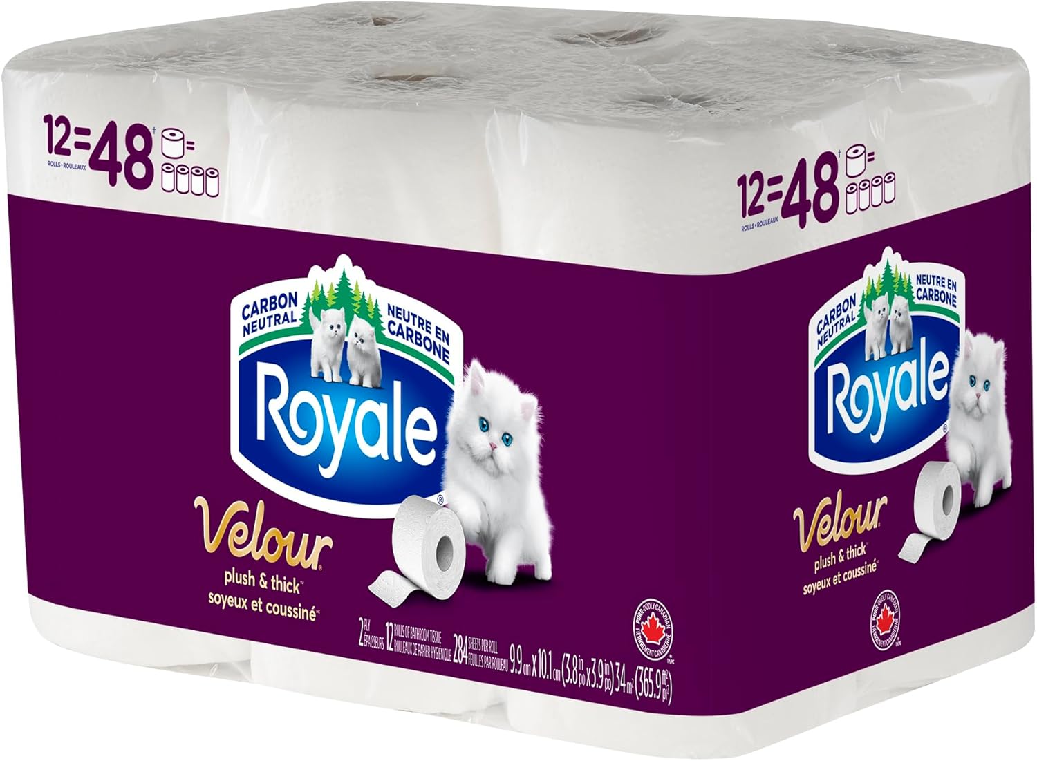 Royale Velour Toilet Paper, 12 Equal 48 Rolls, 284 Bathroom Tissues per roll