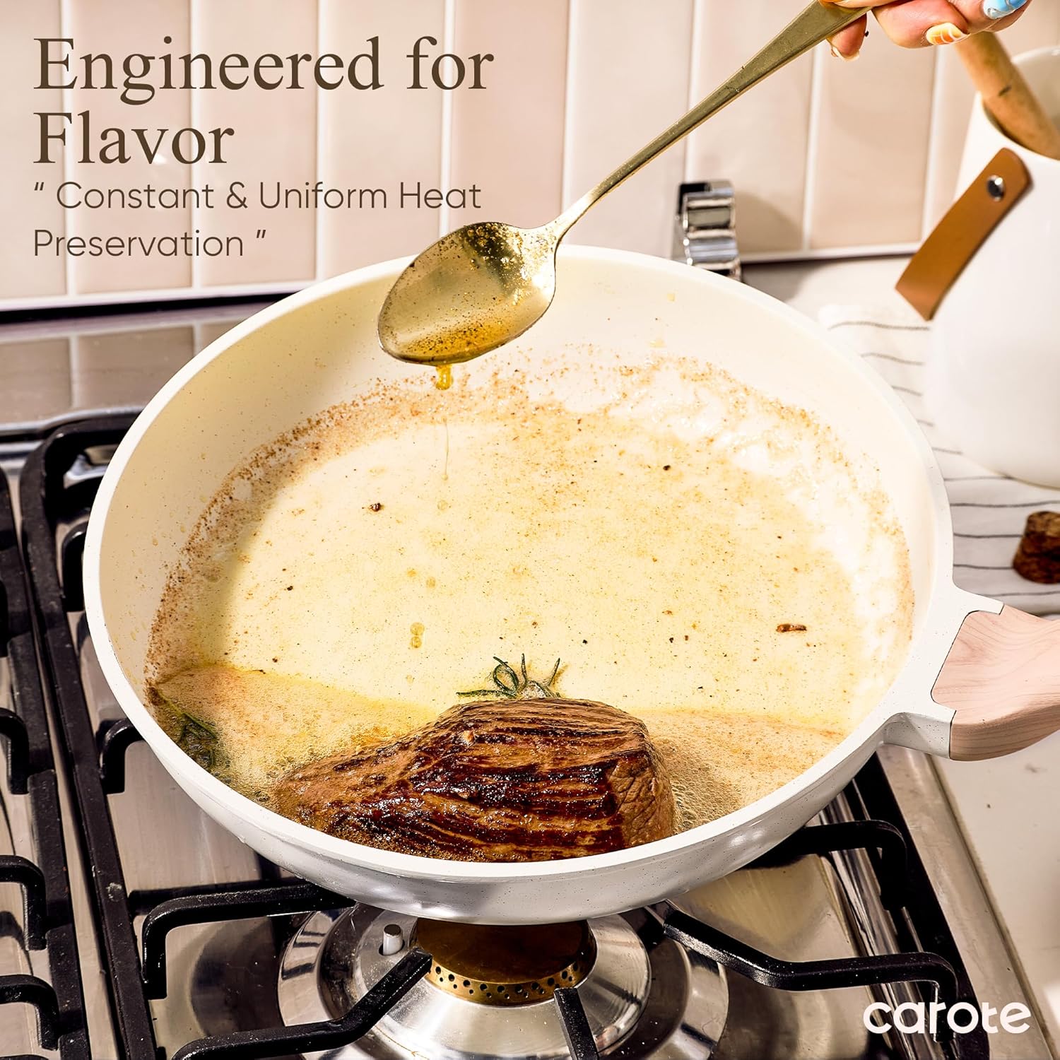 CAROTE 21Pcs Pots and Pans Set, Nonstick Cookware Sets, White Granite Induction Cookware Non Stick Cooking Set w/Frying Pans & Saucepans(PFOS, PFOA Free)