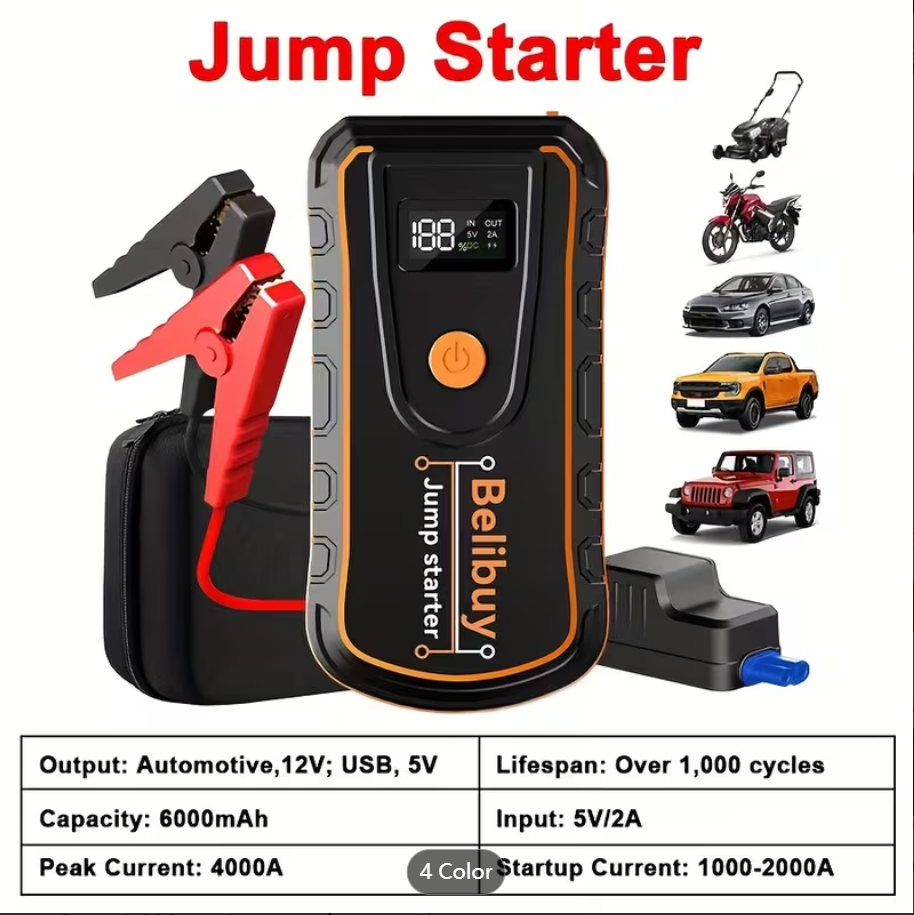 High-power Car Starter | Advanced Portable Emergency Car Starter-powerful 6000mAh Rechargeable Battery, USB Charging, Suitable For Vehicles Under 36V, Upgraded Version, Reliable Emergency Power