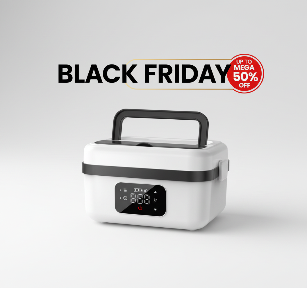 Rechargeable Self-Heating Lunch Box for Adults - Portable USB-Powered Lunch Warmer with Digital Display, 304 Stainless Steel & Plastic, Ideal for Work, Camping, and Meal Prep, Includes 2 Bento Boxes, 33.81oz Capacity, Hand Wash Only, Lunch Box Accessories